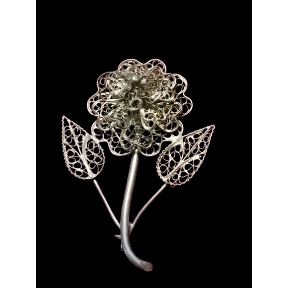 Gorgeous vintage 1960s Sterling silver? Flower brooch - Picture 2 of 4